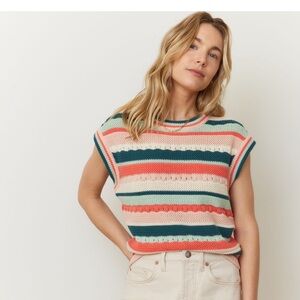 NWT Marine Layer Colorful Striped Rory Crochet Vest Sz L $108